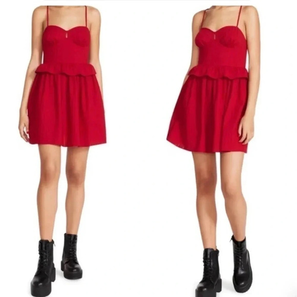 Betsey Johnson | Red Ruffle Fit & Flare Pinup Rockabilly Dress Size L Large - Picture 3 of 15